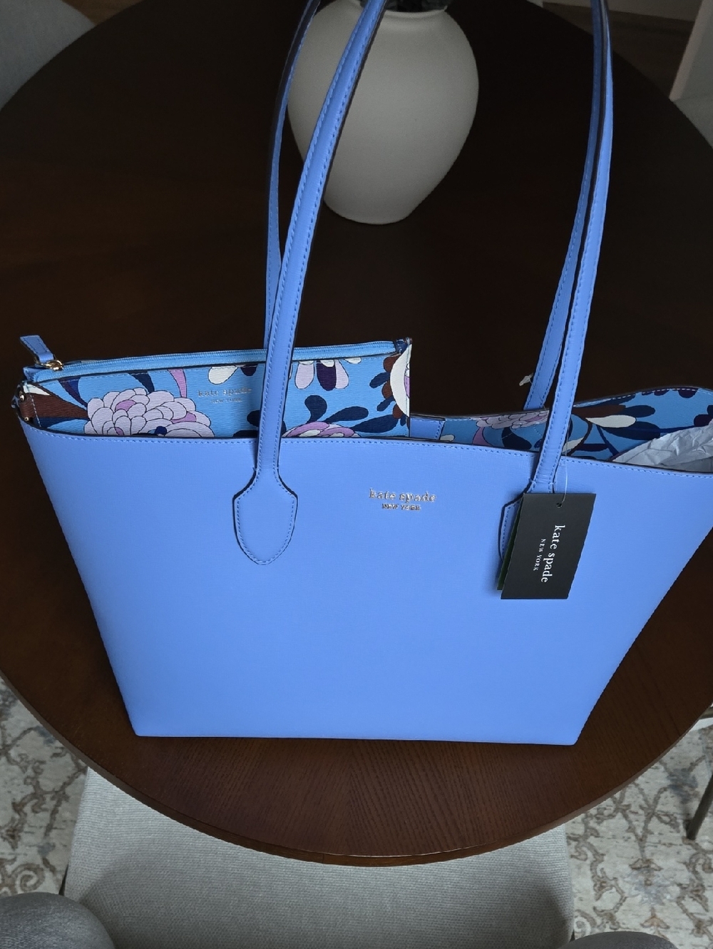NWT kate spade Bleacker Autum Paisly Tote Bag Large W/ Floral Pouch Genie Blue